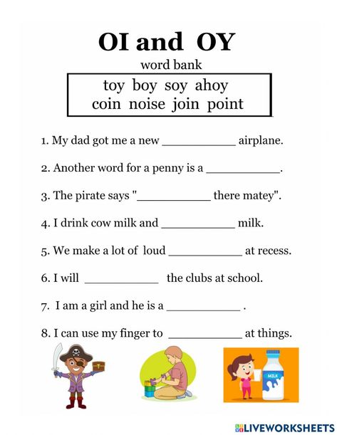 Tuesday activity Phonics Sentences, Oi Oy, Blends Worksheets, Learning Phonics, Tricky Words, Alphabet Practice, Kindergarten Learning Activities, Jolly Phonics, A Worksheet