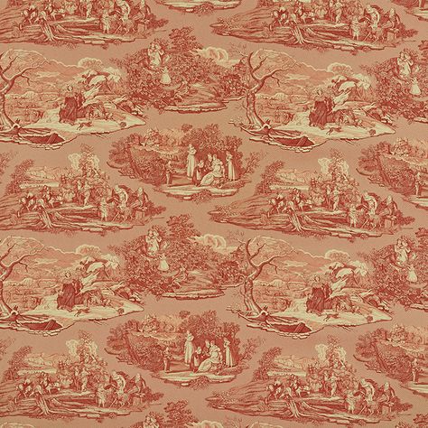 FOUR SEASONS TOILE Red Chinoiserie, Fabric Dining Room Chairs, France Country, Flame Test, Luxury Flooring, Schumacher Fabric, Toile Fabric, Country Scenes, Wallpaper Size