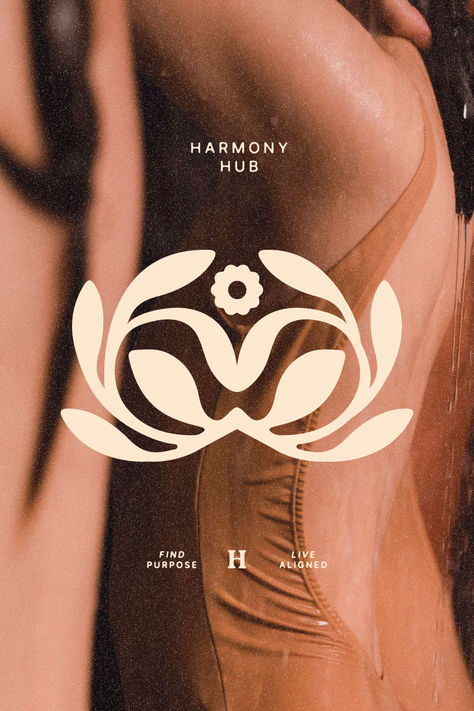 The floral logo and brand identity for Harmony Hub, a mindset and wellness coaching service. Line Branding Design, Modern Indian Graphic Design, Sacred Geometry Branding, Wellness Design Graphic, Floral Branding Design, Sunflower Branding, Wellness Brand Logo, Fashion Brand Identity Design, Wellness Branding Design