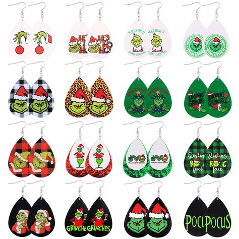 PRICES MAY VARY. 【Earrings Design】In the package, you will receive 16 pairs leather earrings in different Christmas styles. These handmade lightweight leather earrings which full of red green black white colors will make you charmer, special, elegant, beautiful and attractive in the Christmas party.16 pairs different styles of fashion leather earrings, different choice for your different needs and different occasions. Enough to share with your friends. 【Lightweight Christmas Leather Earrings】The Christmas Earrings Handmade, Christmas Grinch, Faux Leather Earrings, New Year Party, Warm Christmas, Earrings Christmas, Custom Coasters, Party Earrings, Christmas Stocking Stuffers