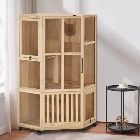 MCombo 62" Wooden Cat Condo | Wayfair Indoor Cat Enclosure, Cat Catio, Modern Cat Tree, Ventilation Design, Cat Tree Condo, House Villa, Cat Cages, Luxury Cat, Cat Enclosure