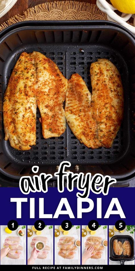 Air Fryer Tilapia, Tilapia Recipes Easy, Air Fryer Fish Recipes, New Air Fryer Recipes, Blackened Tilapia, Air Fryer Fish, Fish Dinner Recipes, Air Fried Food, Air Fryer Oven Recipes