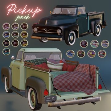 The Sims 4 CC pack - Pickup pack (early access) | PufferSuffer on Patreon Sims 4 Cars Decor, Sims 4 Truck Cc, Sims 4 Cc Bb, Car Cc Sims 4, Sims 4 Cc Patreon Bed, The Sims 4 Decor Cc, Cc Sims 4 Muebles, The Sims 4 Decoration, Sims 4 Electronics Cc