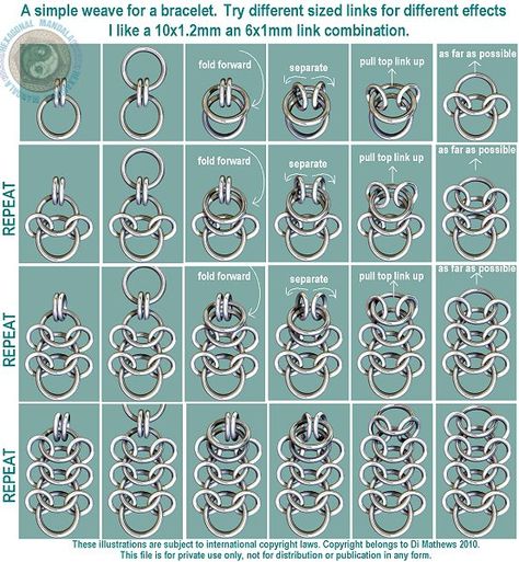 Jump Ring Bracelet Patterns, Chain Maille Jewelry Patterns, Helm Weave Chainmaille Tutorial, Chain Maille Bracelet Pattern, Chainmaille Bracelet Tutorial, Chainmaille Jewelry Tutorial, Simple Chainmail Patterns, How To Make Chain Mail, Chain Maille Jewelry Tutorial