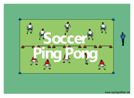 Soccer Ping Pong  A soccer game that meshes aspects of tennis and volleyball will be a hit with players - all while building technical skills like juggling and first touch.  Print/Download This Drill    Basic Information  Age Group: (5-7yrs) (8-11yrs) Pe Games Middle School, Pe Games For Kindergarten, Soccer Practice Plans, Soccer Exercises, Fun Soccer Drills, Fun Soccer Games, Soccer Passing Drills, Coaching Youth Soccer, Soccer Coaching Drills