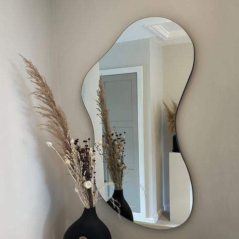 Neutral Mirrors, Squiggly Mirror, Pond Mirror, Modern Mirror Design, Abstract Mirror, Asymmetrical Mirror, Wavy Mirror, Leather Sofa Living Room, Couch Design