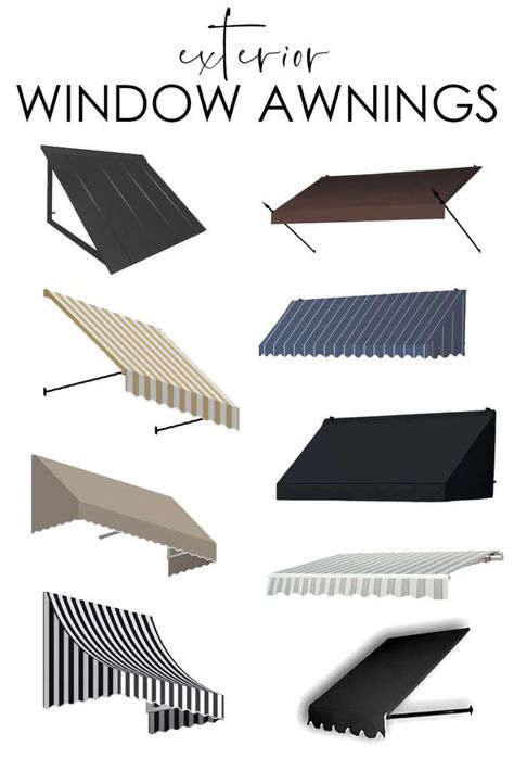 A collection of exterior window awnings that are both stylish and functional to help filter light and look great on the interior of your home! #homeexterior #awning #homeexteriorideas #windowtreatments Shop Exterior Store Fronts, Barbershop Exterior, Exterior Window Awnings, Cafe Awning, Exterior Awnings, Exterior Restaurant, Residential Awnings, Vitrine Design, House Awnings