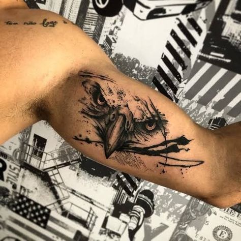 Inner Upper Arm Tattoos, Inside Bicep Tattoo, Inner Bicep Tattoo, French Tattoo, Stunning Tattoos, Upper Arm Tattoos, Bicep Tattoo, Eagle Tattoos, Drawing Styles