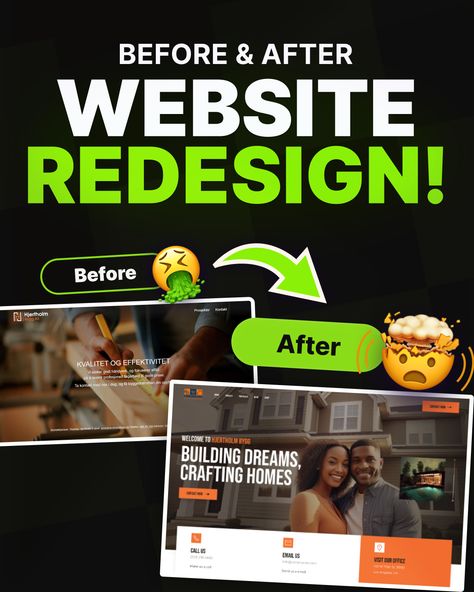 Before/ after Website redesign for a Construction company Old Website Design, Green Background Video, Digital Revolution, Instagram Website, Website Redesign, A Nightmare, Construction Company, Blow Your Mind, Design Reference