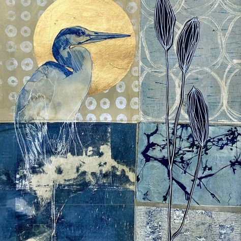 Birds | Rebecca Sower Artist Sketchbook Presentation, Alternative Printmaking, Japanese Collage, Rebecca Sower, Echo Art, Watercolour Birds, Collagraphy, Encaustic Collage, Indigo Quilt