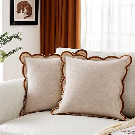 Amazon.com: Ohocut Beige Scalloped Pillow Cover Pack of 2 Spring Chenille Decorative Throw Pillow Covers 18x18 Cute Boho Couch Pillow Covers Aesthetic Funky Preppy Pillow Cases for Sofa Living Room : Home & Kitchen Scalloped Pillow, Preppy Pillows, Boho Couch, Funky Throw Pillows, Boho Couches, Long Throw Pillows, Cream Throw Pillows, Throw Pillows Bedroom, Couch Pillow Covers