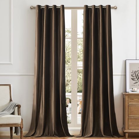 PRICES MAY VARY. PACKAGE INCLUDING:2 panels of W52" x L84" (132cm x 213cm) with 8 silver anti-rust grommets (1.6 inch inner diameter) LUXURY VELVET CURTAINS:Curtains are made of soft luxury thick velvet fabric, with smooth touch feeling and beautiful drape sense. curtains can bring more luxurious look to the home and suitable for decoration. BLACK OUT:These classic velvet blackout curtains block out 70-80% sunlight and UV rays ,fabric can block most of sunlight but allow the gentle light enters Brown Curtains Living Room, Velvet Curtains Bedroom, Terracotta Living Room, Block Out Curtains, Blackout Curtains Bedroom, Brown Curtains, Thick Curtains, Gold Curtains, Curtains For Bedroom