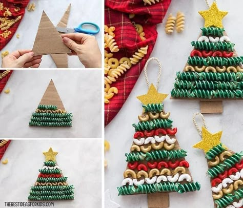 Pasta & Macaroni Christmas Trees 🎄... - I Heart Arts n Crafts Macaroni Art, Macaroni Crafts, Christmas Pasta, Pasta Macaroni, Christmas Trees For Kids, Simple Birthday Decorations, Christmas Crafts For Kids To Make, Christmas Tree Crafts, Preschool Christmas