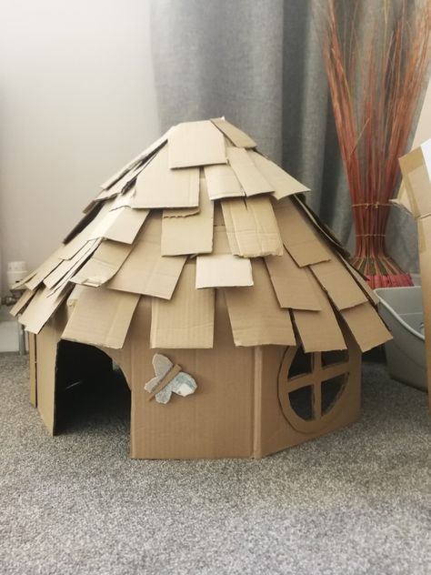 Homemade cardboard house rabbit chew hide Diy Bunny House Cardboard, Cardboard Rabbit Toys, Rat Cardboard House, Rabbit House Diy Homemade, Diy Rabbit House Cardboard, House For Rabbit, Diy Rabbit Hideout Cardboard, Cardboard House For Rabbits, Bunny Hide House