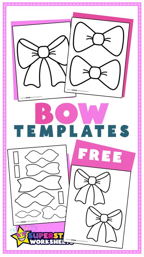 🎀 Free printable bow templates for all your crafting and cut out activities! #superstarworksheets #cute #FreePrintables #Crafts #diy #paper Paper Bows Diy Templates, Bow Template Printable Free Pdf, Bow Cutout Template, Hair Bow Templates Free Printable Pdf, Bow Tie Template Free Printable, Bow Template Printable Free, Bow Pattern Printable Free, Hair Bow Templates Free Printable, Paper Bow Template