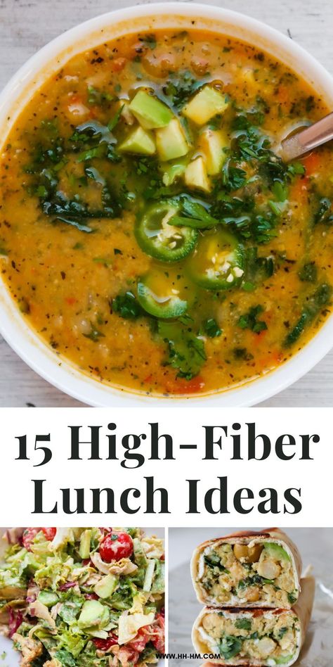 High-fiber lunch recipes for work! From simple lentil soup to flavorful falafel bowls, these healthy lunch ideas are high in fiber and absolutely delicious! Simple Lentil Soup, High Fibre Lunches, High Fiber Dinner, Falafel Bowls, Lunches Healthy, Fiber Breakfast, Lunch Bowl Recipe, Warm Soup Recipes, High Fiber Breakfast