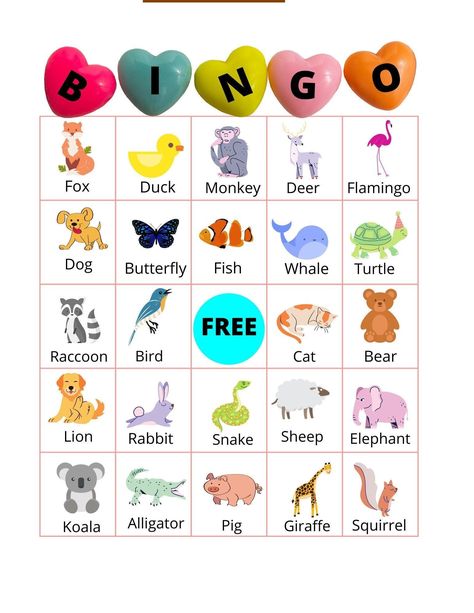 Animal Bingo Game For Children, Bingo Template, Instant Animal Bingo Printable, Animal bingo For ... Picture Bingo, Bingo Calls, Free Printable Bingo Cards, Bingo Games For Kids, Free Bingo Cards, Bingo For Kids, Bingo Template, Easter Templates, Game For Children