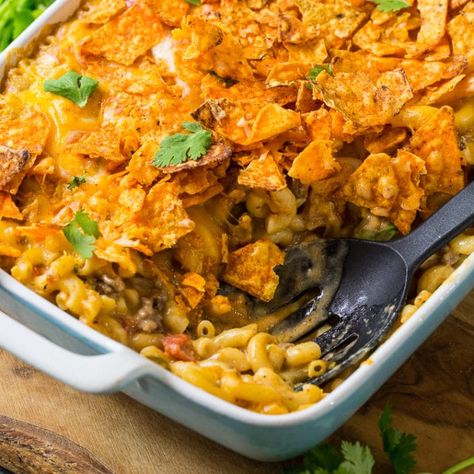 Nacho Mac and Cheese Ultimate Mac And Cheese, Taco Mac And Cheese, Cheesy Mac And Cheese, Ground Beef Casserole Recipes, Creamy Macaroni And Cheese, Cheese Tacos, Cheese Course, Mac Cheese Recipes, Creamy Mac And Cheese