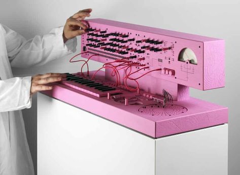 The Pink Lab | A Taiga synth from Pittsburgh Modular, a Microcosm from Hologram Electronics, a Keystep frm Arturia and a custom disc sequencer with optional horizontal stylus motion for synced or nonsynced offset action. Jake Adventure Time, Vintage Synth, Home Music Rooms, Recording Studio Home, Music Studio Room, Music Machine, Retro Gadgets, Dieter Rams, Michael B Jordan