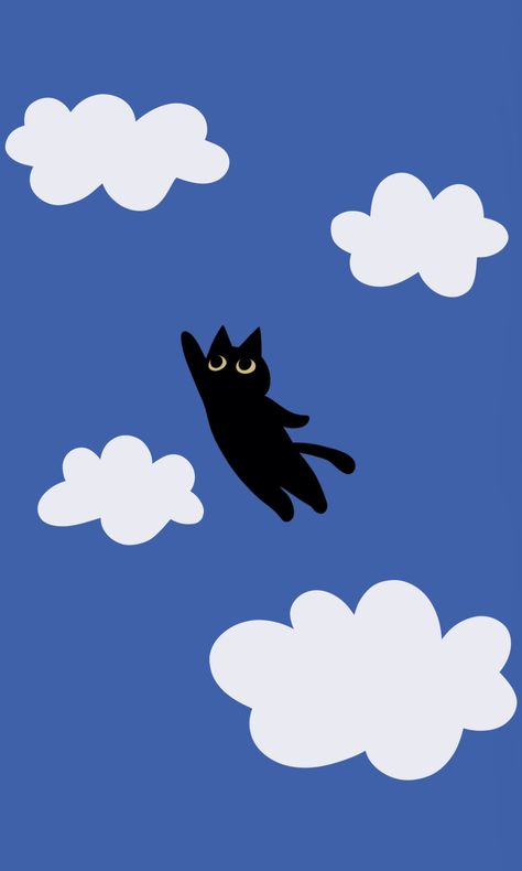 Cute Cat Illustration Wallpaper, Black Cat Lockscreen, Blue Cat Wallpaper, Illustration Wallpaper Iphone, Iphone Wallpaper Illustration, Black Cat Wallpaper, Cat Tattoo Ideas, Cat Phone Wallpaper, Illustration Wallpaper