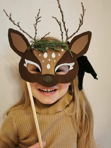 Diy Mask For Kids, Animals Masks For Kids Crafts, Deer Craft For Kids, Animal Mask Ideas, Cardboard Mask Diy, Diy Mask Costume, Diy Christmas Masks, Mask Ideas For Kids, Diy Animal Costumes