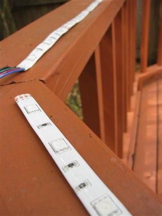 LED Deck Lighting- in Color! : 12 Steps (with Pictures) - Instructables Deck Lighting Ideas, Deck Over Concrete, Deck Stair Lights, Outdoor Deck Lighting, Led Deck Lighting, Stair Lights, Deck Posts, Deck Stairs, Deck Railing