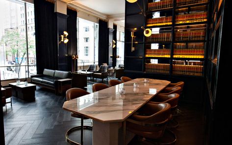 Law Firm Office, Law Office Design, Man Decor, Conference Room Design, Law Office Decor, Kimpton Hotels, Grey Bar, Manly Decor, Chicago Hotels