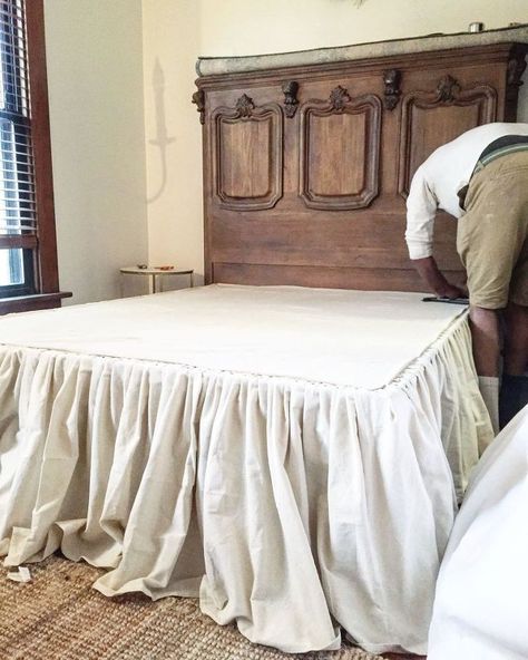 Hometalk Diy Bed Skirt, Cloth Bed, French Country Bedrooms, Shabby Chic Bedrooms, Bed Skirt, Drop Cloth, Master Bedding, Chic Bedroom, Farmhouse Bedroom