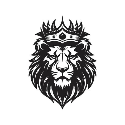 lion with a crown, vector concept digital art, hand drawn illustration Lion With A Crown, Max Tattoo, Crown Vector, Lion King Tattoo, Christian Sleeve Tattoo, Hand Drawn Logo Design, Wild Animal Wallpaper, Tattoo Background, King Tattoos