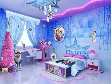 amazing frozen bedroom with chandelier Disney Princess Bedroom Decor, Frozen Girls Bedroom, Frozen Theme Room, Frozen Themed Bedroom, Princess Bedroom Decor, Disney Princess Bedroom, Frozen Bedroom, Frozen Room, Girls Bed