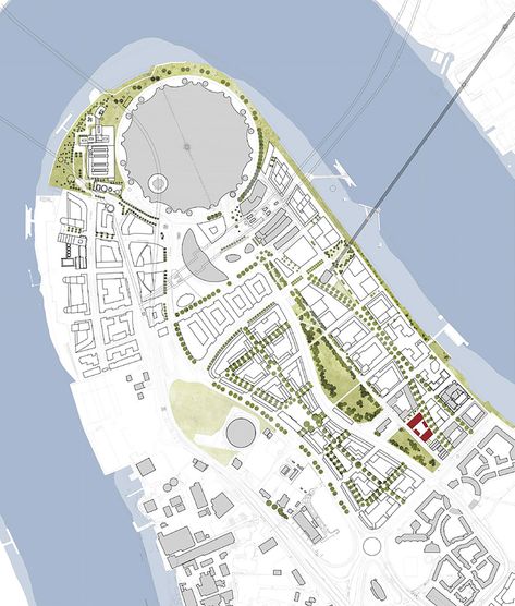 Gallery of Greenwich Peninsula Riverside / C.F. Møller - 22 Site Development Plan Rendering, Mixed Use Development Masterplan, River Front Development, Urban Redevelopment, Greenwich Peninsula, Wetland Park Masterplan, Architectural Representation, Urban Design Concept, Urban Design Plan