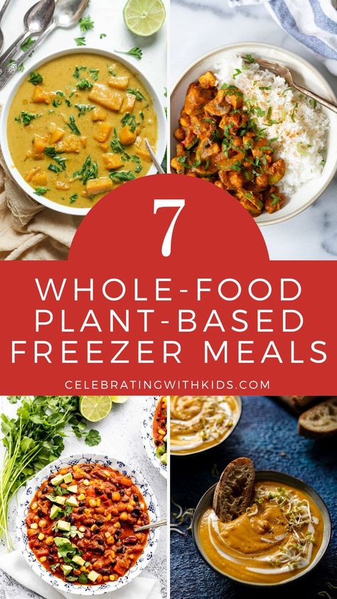 7 Easy Whole-Food Plant-Based Freezer Meals for Busy Lives https://celebratingwithkids.com/whole-food-plant-based-freezer-meals/ Plant Based Freezer Meals, Meals That Freeze Well, Wholefood Plantbased, Vegan Freezer Meals, Freezer Dinners, Dinner Gifts, Freezer Friendly Meals, Whole Food Plant Based, Freezer Meal Prep