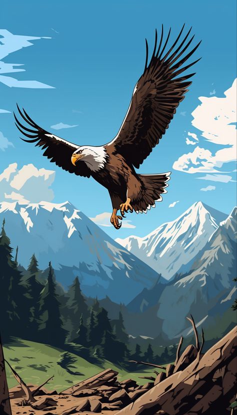 Adventure Mural, Eagle Illustration, Birds Photography Nature, Africa Art Design, Soaring Eagle, Digital Portrait Illustration, Eagle Painting, Eagle Wallpaper, Jesus Christ Painting