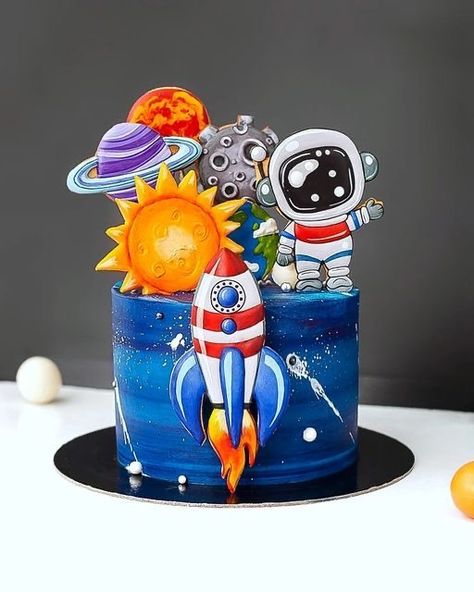 Cosmos Cake, Space Themed Cake, Space Birthday Cake, Space Theme Cake, Astronaut Cake, Alien Cake, Planet Cake, Space Crafts For Kids, Baby Boy Birthday Cake