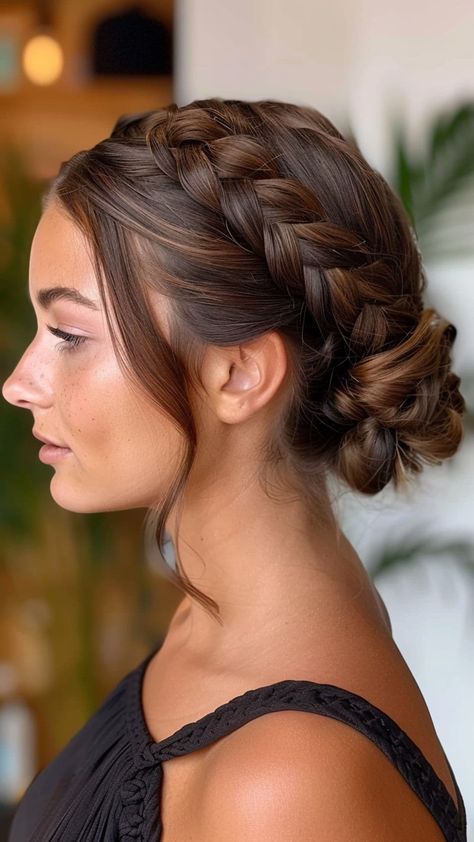 24 Stunning Updos for Long Hair to Rock Any Occasion | Lookosm Braided Low Bun Updo, Wedding Low Bun Hairstyles With Braid, Low Bun With Braid, Low Pony Hairstyles, Sophisticated Updo, Wedding Hairstyles For Women, Bridesmaid Hair Inspo, Braided Hairdo, Formal Hair