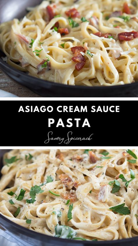 Asiago Cream Sauce Pasta Asiago Pasta, Asiago Cream Sauce, Asiago Chicken, Cream Sauce Pasta, Creamy Pasta Sauce, Cream Sauce Recipes, Sauce Pasta, Pasta Dinner Recipes, Tasty Pasta