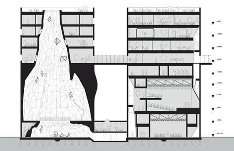 Gym Architecture, Bouldering Gym, Indoor Rock Climbing, High Building, Indoor Climbing, Climbing Gym, Architectural Section, Amsterdam City, Adaptive Reuse