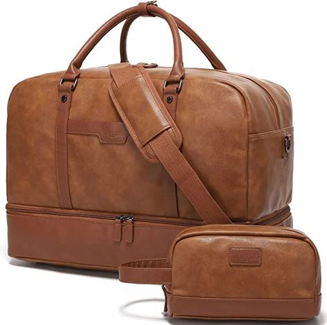 Large Overnight Bag Travel Duffel Bag with Shoe Compartment Toiletry Bag Carry On Bag Fit 21" Laptop(Light Brown) Laptop Light, Adidas Duffle Bag, Bag With Shoe Compartment, Mens Weekend Bag, Brown Leather Messenger Bag, Travel Duffel Bag, Leather Weekender Bag, Leather Weekender, Weekend Travel Bags