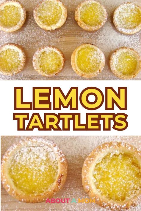 Bite-sized lemon tartlets with buttery shortbread crusts filled with luscious lemon curd. Perfectly sweet and tangy dessert! Lemon Tarts Mini Shortbread Crust, Shortbread Lemon Tart Recipe, Mini Lemon Tart Recipe, Lemon Tarts Mini Easy, Lemon Tarts Mini, Lemon Tartlets Recipe, Mini Custard Tarts, Lemon Custard Tart, Lemon Curd Tarts