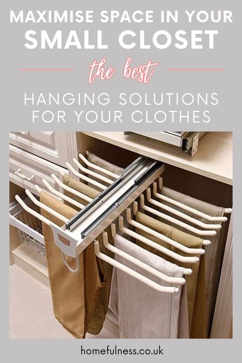 Say goodbye to closet chaos and hello to an organised wardrobe! Unlock the potential of your closet space with these pro tips for maximising storage. Discover the best hanging solutions for clothes and elevate your closet organisation. #maximiseClosetSpace #Closetorganisation #WardrobeStorage Shallow Wardrobe Solutions, Maximize Hanging Closet Space, Maximise Wardrobe Space, Above Wardrobe Storage Ideas, Organised Wardrobe, Low Wardrobe, Hanging Clothes Storage, Cheap Wardrobes, Closet Organisation