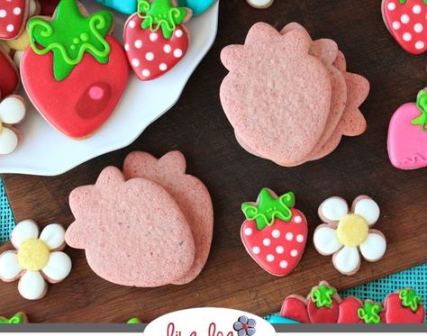 No Chill and No Spread Strawberry Roll Out Sugar Cookie Recipe Strawberry Sugar Cookie Recipe, Roll Out Cookies, Sugar Cookie Recipe For Decorating, Strawberry Roll, Roll Out Sugar Cookies, Strawberry Sugar Cookies, No Bake Sugar Cookies, Strawberry Sugar, Cut Out Cookie Recipe