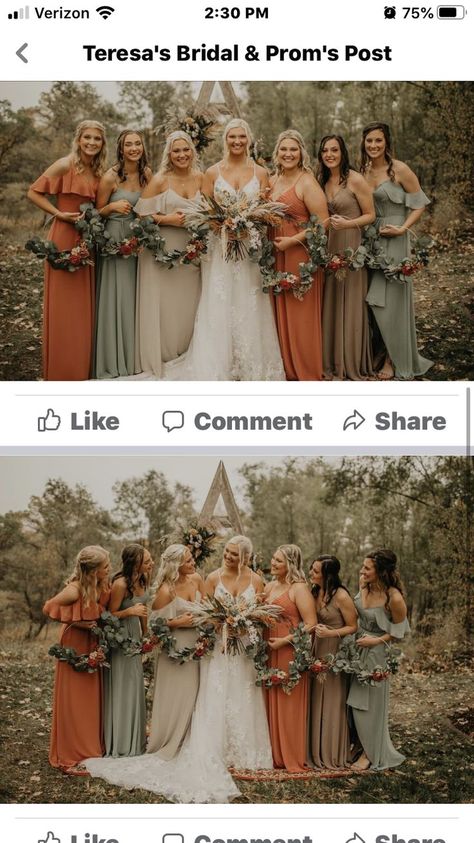 Wedding Ideas Fall, Fall Wedding Bridesmaids, Country Western Wedding, Fall Wedding Color Schemes, Rusting Wedding, Wedding Color Pallet, Fall Wedding Inspiration, Fall Bridesmaids, Fall Bridesmaid Dresses