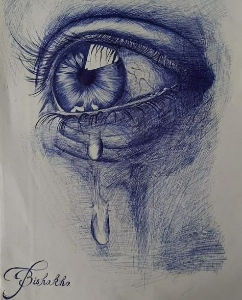 Eye Drawing With Pen, Pen Eye Sketch, Ball Point Pen Drawing, Biro Portrait, Drawing Of An Eye, Pen Sketching, Face Studies, Pencil Arts, Biro Drawing