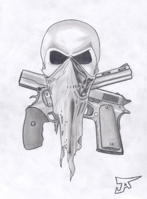 skull and guns by altsy on DeviantArt Cool Skull Drawings, Desenhos Old School, Gangster Drawings, Badass Drawings, Skull Art Tattoo, Arte Cholo, Skull Art Drawing, Skulls Drawing, Sketch Tattoo Design