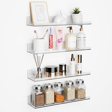 Clear bathroom shelves