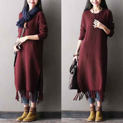 Women long loose sweater - Tkdress  - 1 Kashmiri Outfit, Winter Suits For Women Indian, Diy Kurti, Woollen Dresses, Long Tunics For Women, Woolen Sweater Design, Suits For Women Indian, Winter Mode Outfits, Woolen Clothes