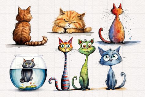 Quirky Animal Illustration, Funny Cat Paintings, Whimsical Art Drawings, Beautiful Paintings Of Nature, Simple Cat Drawing, Abstract Painting Acrylic Modern, Whimsical Art Paintings, Art Beat, Cute Animal Clipart