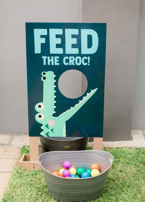 Feed The Croc Ball Toss Game Board from a Chomp Chomp Crocodile Birthday Party on Kara's Party Ideas | KarasPartyIdeas.com (7) Crocodile Birthday Party, Ball Toss Game, Crocodile Cake, Crocodile Birthday, Alligator Birthday Parties, Alligator Birthday, Jungle Theme Birthday Party, Cake Rustic, Animal Themed Birthday Party