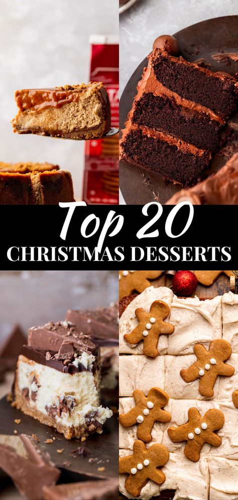 This is a collection of my top 20 christmas dessert recipes. There are cheesecakes and cake perfect for Christmas. Best Christmas Desserts Ever, Desserts For Holidays, Christmas Recipes Dessert Sweet Treats, Unique Christmas Dessert Ideas, Best Winter Desserts, Desserts For 4 People, Best Christmas Deserts, Best Christmas Desserts Easy, Easy Christmas Desserts Cake