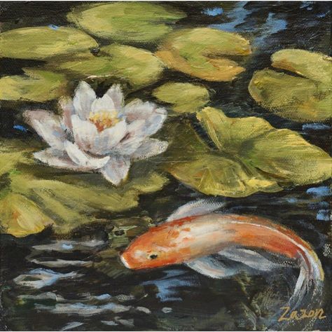 Contemporary Koi Fish Painting "Koi Joy #6" by Karen Zazon -  #contemporary #Fish #Joy #Karen #Koi #Painting #Zazon Koi Painting Watercolour, 1940s Paintings, Koi Fish Painting Acrylics, 30x40 Painting, Acrylic Painting Ideas Aesthetic, Pond Paintings, Cottagecore Painting, Koi Fish Painting, Koi Painting